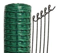 Suregreen Barrier Fencing Mesh 1m x 15m, Temporary Fence and 5 Steel Pins | 80gsm Durable, Lightweight & Recycled Green Roll & 5 Steel Shepherds Crook Pins - Ideal for Garden, Allotment & Events