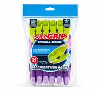 SureGrip 24 Pack All Weather Clothes Pegs Strong Secure Laundry Pegs with Anti Marking Soft Grip Pads Heavy Duty Washing Line Pegs for Outdoor Indoor Use Wind Resistant Durable Clothes Pins