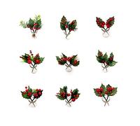 SUREH 9pick Holly Christmas Red Berries 6.5inch Artificial Red Holly Leaves Berry Picks Mini Red Berry Stems for Holiday Crafts Christmas Tree and Wreath