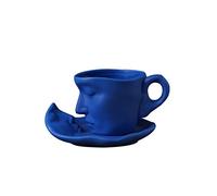 SUREH Kissing Mug Set Ceramic Coffee Cup with Saucer and Spoon Creative Face Mug Abstract Art Tea Cups Romantic Gift for Wife Girlfriend Couple, Blue