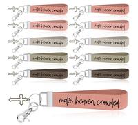 Sureio 10 Pcs Make Heaven Crowded Christian Keychain Religious Cotton Fabric Wristlet Keychain Jesus Protection Car Accessories for Bronze Key Ring Bangle Bracelet Gifts for Men Women, Multicolor, 11