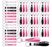 Sureio 100 Pcs Silicone Breast Cancer Awareness Keychain Bulk Hope Faith Keychain Breast Cancer Gifts Party Favors for Women, Multi Colors, about 7.95 x 0.79 inches