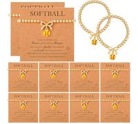 Sureio 12 Pcs Volleyball/Softball Bracelets Gift Bow Stretch Bracelets Charm Bracelet with Inspirational Card for Women Birthday Sport Gift (Softball)