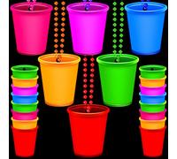 Sureio 12 Pieces Glow in the Dark Necklace Shot Glass Necklaces Glowing Neon Beaded Necklace Light up Cup Shaped for Weddings BBQ Beach Holidays Birthday Bachelorette Neon Party Supplies, 6 Colors