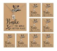 Sureio 12 Sets Pastry Baker Gifts Charm Pendant Necklace Bake the World a Better Place Cards Baking Lover Pastry Chef Gifts for Women Men Thanksgiving Day Christmas Xmas Birthday Present