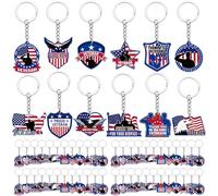 Sureio 120 Pcs Thank You for Your Service Veterans Gifts Bulk, Patriotic USA Military Retirement Appreciation Keychain Favors, Main Blue, White, Red, approx. 1.57 inches