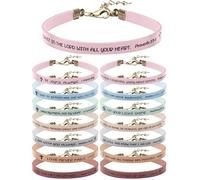 Sureio 15 Pcs Christian Bracelets for Women Men Inspirational Leather Bible Verse God Faith Scripture Friendship Bracelets, about 7.09 inches in length, Faux Leather, faux leather