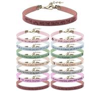 Sureio 15 Pcs Christian Gift Bracelets for Women Men Inspirational Leather Religious Bible Verse God Faith Scripture Bracelet, about 7.09 inches in length, Faux Leather, faux leather