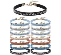 Sureio 15 Pcs Christian Gift Bracelets for Women Men Inspirational Leather Religious Bible Verse God Faith Scripture Bracelet, about / 7.09 inches in length,/ 0.24 inch in width, Faux Leather, no