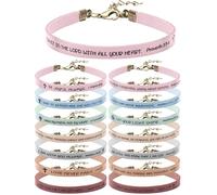 Sureio 15 Pcs Christian Gift Bracelets for Women Men Inspirational Leather Religious Bible Verse God Faith Scripture Bracelet, about 7.09 inches in length, Faux Leather, faux leather