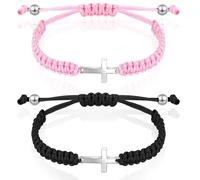Sureio 2 Pcs Cross Friendship Bracelet Adjustable Braided Rope Jesus Christian Cross Bracelets Matching Couple String Lucky Strand BFF Wristband for Women Men Boy Girls Easter Baptism, One Size