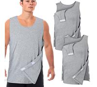 Sureio 2 Pieces Post Shoulder Surgery Shirts Snap Open Tearaway Shirt Unisex Shoulder Recovery Tshirt Tank for Women Men, Grey, XXL