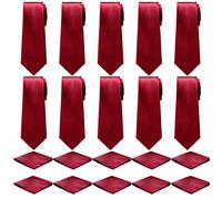 Sureio 20 Pcs Men Tie and Pocket Square Set Satin Formal Solid Ties for Men Pocket Square Handkerchief for Wedding, Burgundy, One size
