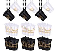 Sureio 24 Pack Shot Cup Glass on Beaded Necklace Shot Glass Necklaces Plastic Shot Cups for Birthday Party Happy Wedding Festival Parade Favor(Black, White)