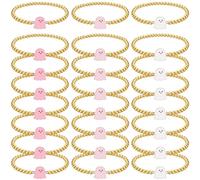 Sureio 24 Pcs Halloween Party Favors Gold Beaded Bracelets for Women, Bulk Pink BOO Ghost Charm Trendy Elastic Ball Stretch Jewelry, Spooky Festive Party Favors, Halloween Keepsake Accessories