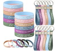 Sureio 24 Pcs Inspirational Keychains Gifts Bulk Motivational Quote Silicone Wristbands Key Rings Christmas Employee Appreciation Gifts for Coworker Teacher Staff, Fresh Color, One Size