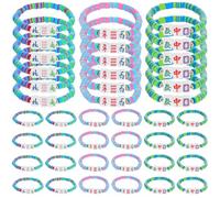 Sureio 24 Pcs Mahjong Beaded Bracelets Stretch Gifts Stackable Elastic Layering Bracelets Mah Jong Game Night Mahjong-loving Gals Family Play Day Theme Birthday Party Decorations for Women Men