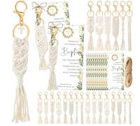 Sureio 24 Set Baptism Party Favors Bulk Boho Macrame Keychain with Cross First Communion Keychain Thank You Card with Rope for Guest Baptism Christening Baby Shower Birthday Party Supplies Gifts,