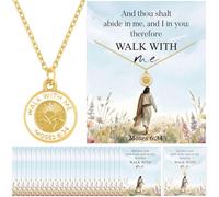 Sureio 24 Sets LDS Missionary Gifts Walk with Me 2026 Necklace with Scripture Cards Sister Missionary Necklace Mormon LDS Youth Theme Walk with Me Pendant Jewelry Christian Baptism Gifts for Women