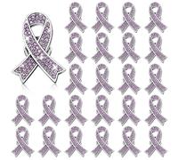 Sureio 25 Pcs Awareness Rhinestone Crystal Ribbon Brooch Pin Bulk, Prevention and Awareness Jewelry Brooch with Clutch Back, about 0.8 x 1 inches, rhinestone, metal, rhinestone, metal