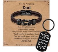 Sureio 4 Pcs Dad Gift Set Include Leather Bracelet Keychain Card and Box for First Time Father Expecting Daddy Supplies, One Size, Leather, no gemstone