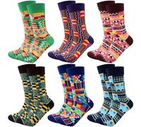 Sureio 6 Pairs Juneteenth Socks for Men Novelty African Print Kente Cloth Crew Socks for June 19th Gift Black History Month Gift, Colorful, One Size