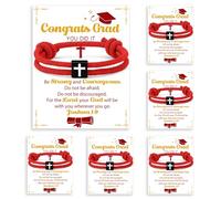 Sureio 6 Pcs 2025 Graduation Bracelet Set 6 Christian Cross Bracelet 6 Graduation Cards for High School College Senior Night Christian Grad Gifts, Card: 3.5 x 2.76 inches, Braided rope, alloy, braided