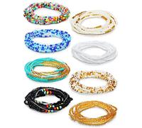 Sureio 8-Piece 70 Inch Handmade African Waist Beads Belly Beads Chain Plus Size Women's Colorful Waist Jewelry Accessories