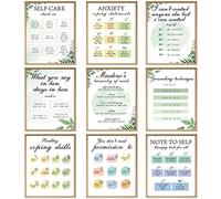 Sureio 9 Pcs Mental Health Poster 8 x 10 Inch Healthy Coping Skills Poster Positive Motivational Therapy Office Decor Mental Canvas Painting Psychologist Counselor Wall Art for Classroom Office Decor