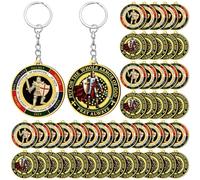 Sureio Christian Gift Keychain Put on The Whole Armor of God Religious Gift for Men Dad Teacher Bulk Keychain Military Knight, Main Gold, Black, about 1.77 inches in diameter, 0.08 inch in thickness