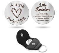 Sureio Pocket Hug Token Long Distance Relationship Keepsake Stainless Steel Double Sided Inspirational Gift with PU Leather Keychain, Little Reminders, One Size