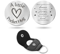 Sureio Pocket Hug Token Long Distance Relationship Keepsake Stainless Steel Double Sided Inspirational Gift with PU Leather Keychain, Strong, Brave, Smart, Loved, One Size