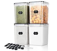 Surejoy 5.2 Litre Large Storage Jars with Lid, Airtight, Set of 4 with Chalk Markers and Labels, BPA-Free Plastic Storage Box for Kitchen, Sugar Pasta, Flour, Cereals, Storage Container
