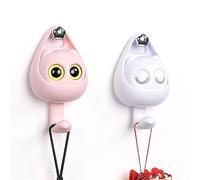 SUREK 2PCS Creative Cute Wink Cat Hooks,Self Adhesive Coat Hook Cat Key Hanger,Animal Wall Hooks for Hanging Towels,Hats,Coat (White+Pink)