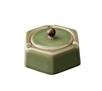 SUREK Ceramic Ashtray With Lid Creative Ashtrays Green Ash Bin Portable Ash Holder Smokeless Smoking Ashtray For Home Office