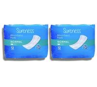 Sūreness Absorbent Pads - Normal | 3-Way Protection | Light to Moderate Bladder Weakness | 12 Pack in Each | 24 Pads in Total