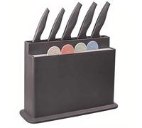 Surepefy Index Chopping Board Set with Knives, Food Grade Plastic Cutting Board Set & Knives, 4pcs Plastic Colour Coded Chopping Board Set & 5pcs of Knives (Grey)