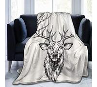 SURERUIM Soft Fleece Throw Blanket,Deer Head Hand Drawn Stag Animal Antler Horn Reindeer Sketch Wild,Home Hotel Bed Couch Sofa Throw Blankets For Couple Kids Adults,100x120cm