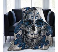SURERUIM Soft Fleece Throw Blanket,Floral Skull Blue Art Skull,Home Hotel Bed Couch Sofa Throw Blankets For Couple Kids Adults,150x200cm