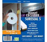 SureSeal Draught Excluder Self Adhesive Foam Strip for Window & Doors (5mmx9mm, 5m Roll, White)