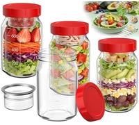 SURETIVIAN 4Pack Glass Salad Jars with Lids, 800ml+150ml Wide Mouth Mason Salads Jars with Wet/Dry Separation Cup, Meal Prep Salad Containers for Lunch, Leakproof Overnight Oats Jar, BPA-Free(Red)