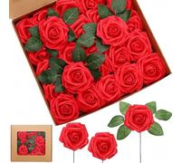 SurezoTich Red Rose 25Pcs, Foam Roses, Artificial Flower, Fake Flowers for Home Decor, Wedding, Table Centerpieces