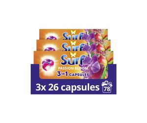 Surf 3 in 1 Passion Bloom Laundry Washing Detergent Capsules 78 washes (3x 26 capsules) joy-infused fragrance with natural essential oil lasting up to