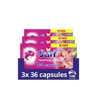 Surf 3 in 1 Tropical Lily Laundry Washing Detergent Capsules joy-infused fragrance with natural essential oils lasting up to 12 hours in wear for