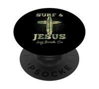 Surf and Jesus Long Beach California Christian Surfer Love PopSockets Adhesive PopGrip