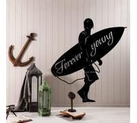 Surf Boy Vinyl Wall Decal Surfing Ocean Marine Quotes Forever Young Home Decor Boys Bedroom Bedroom Wall Decoration Mural 42cm x 48cm