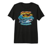 Surf California Surfer & Great White Shark Premium T-Shirt