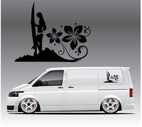 Surf Camper Van Hibiscus Vinyl Sticker Motorhome Decal Mountain Compass Black