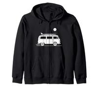 Surf Camper Van Minimal Beach Road Trip Graphic Design Zip Hoodie