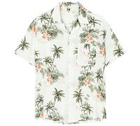 SURF CUZ Mens Hawaiian Shirts Short Sleeve Stretch Casual Aloha Shirt Vacation Mens Tropical Button Down Beach Shirts, 14 White - Coconut Tree, Large